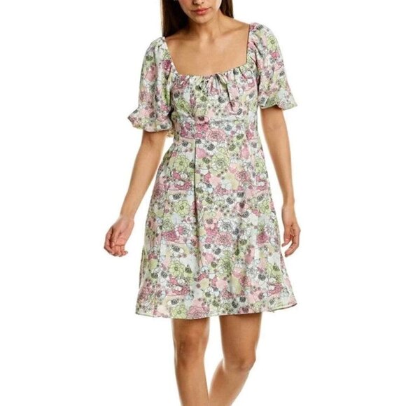 NWT BCBGeneration Color Garden Puff Sleeve Cottagecore Mini Dress, Size 2 - Picture 2 of 11